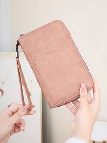 CHARM INFINITE Multi-Function Travel Passport Wallet, Zippered Document Bag With Card Slots, Portable PU Leather Organizer, Essential For Business Trips And Vacations - Pink - View 6