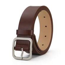 2 Pcs Women's Belts Simple Versatile PU Pin Buckle Belt Square Casual Plus Size Belt Ins Style Waist Belt - Black + Brown (2 Pieces) - View 2