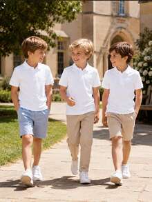3pcs/Pack Unisex Kids Classic White Short Sleeve Polo Shirts, School Uniform Tops For Back To School, Suitable For Daily Wear, Performances And Group Activities - White - View 3