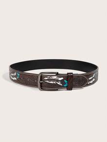 1pc Unisex Vintage Bronze Square Buckle Maillard Belt Suitable For Daily Use - Multicolor - View 1