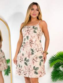 Women's Printed Viscose/Lycra Knit Dress With Pockets, Casual, Vacation, Beach - 粉紅色花卉印花 - 查看 2