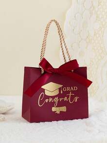 12pcs Graduation Gift Bags With Mortarboard Pattern And Satin Bow, Premium Matte Paper Bags With Twisted Rope Handles, Self-Assembly Required, Suitable For Gifts, Candy, Snacks And Small Favors, Multiple Colors, For High School And College Graduation Parties - Graduation Cap Paper Bag - View 13