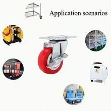 2 chiếc bánh xe xoay chịu lực nặng có phanh/bánh xe cố định/bánh xe xoay, bánh xe xoay bền màu đỏ & trắng với PVC linh hoạt, bánh xe xoay im lặng 360°, phù hợp cho nội thất, xe đẩy tay, kệ trưng bày, v.v. Chuyển động yên tĩnh và mượt mà, dễ dàng di chuyển vật liệu - bánh xe - Xem 4