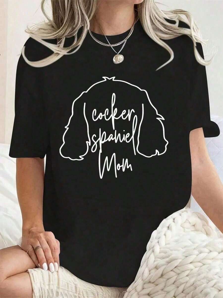 Tropical Holiday Outfits 1 Piece Cocker Spaniel Dog Mom Women's Plus Size T-Shirt Oversized Graphic Short Sleeve Shirt Novelty 100% Polyester Shirt Casual Crew Neck Top 220g Outfits - 黑色 - 查看 1