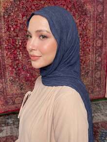 1pc Lightweight Solid Color Casual Riffled Hijab, Soft Breathable Scarf For Daily Wear - Dusty Blue - View 3