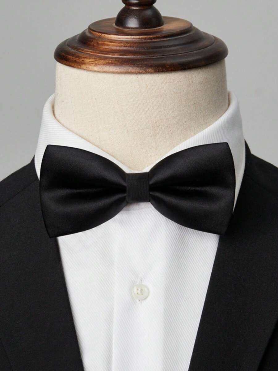 1pc Men's Groomsman Bow Tie, Groom Bow Tie, Fashion Casual Bow Tie, Performance Bow Tie, Black Wedding Bowtie - Black - View 1