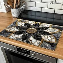 1pc Luxury Black Golden For Lotus Marble Pattern Stove Protector Mat, Wear Resistant, Dirt Resistant, Durable, Easy To Clean, Reusable, Suitable For Travel, Gas Stove, Washing Machine And Dryer Top,Travel Essential,Kitchen Essentials,Home Decor - a - 查看 4