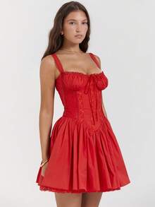 Vestido palabra de honor encaje estilo ballet corte A bestseller - Rojo - Ver 2