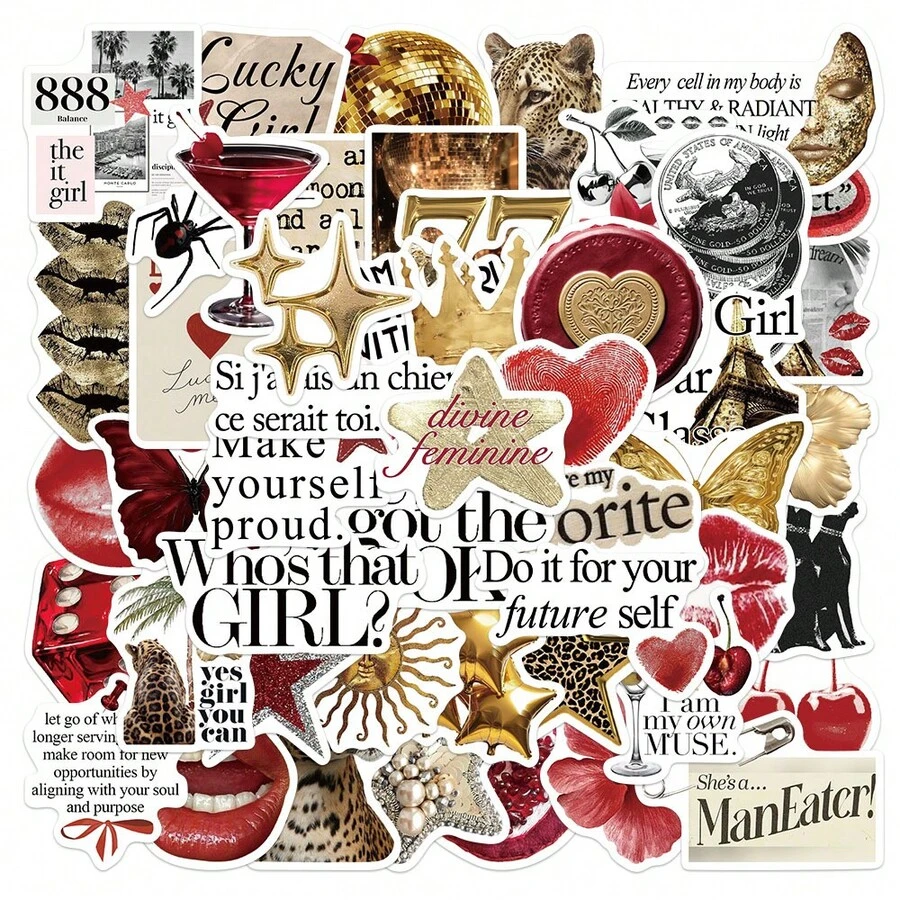 50 Gold And Red Sticker Set, Suitable For Notebooks, Journals, And Phone Cases - FE304 - View 1
