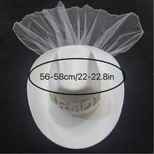 1pc Bride White Veil Denim Hat & Groom Faux Pearl Letter Top Hat, Pre-Wedding Bachelorette Party Photo Props, Wedding Decor Western Cowboy Country Wedding Decoration, Creative Wedding Gift For Bride And Groom - View 2