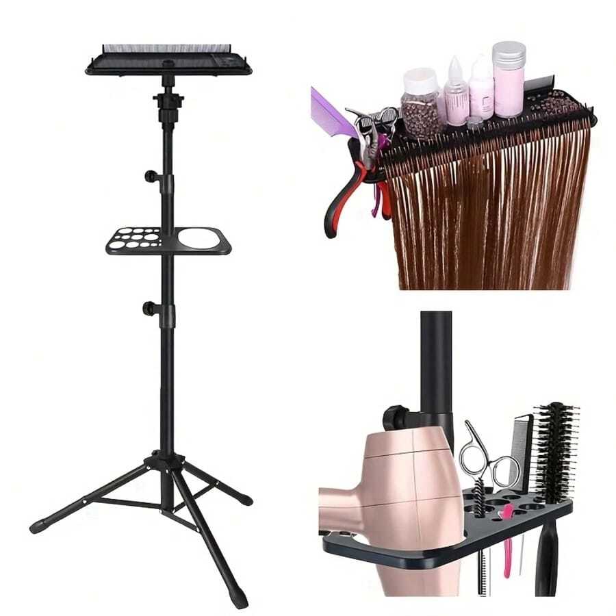 AliLeader Nampan Penata Rambut yang Dapat Diatur dengan Dudukan Wig, Desain Tripod Multifungsi untuk Memudahkan Pemasangan Ekstensi Rambut, Cocok untuk Salon dan Penggunaan di Rumah.
