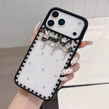 奢華水鑽疊層手機殼附鍊條，適用於 iPhone 17 Pro Max/17 Pro/17、16 Pro Max/16 Pro/16、15 Pro Max/15 Pro/15、14 Pro Max/13，少女風設計 - 黑色 - 查看 2