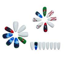 Sports Style Baseball Theme Glossy Oval Hand-Painted Design Versatile Wearable Nails - Multicolor - View 3