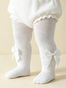 1pc Baby Girls' Basic Bottoms With Bowknot, Suitable For Outdoor Activities, All Seasons - White - View 4