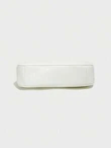 Bolso de hombro para mujer de PU blanco con textura lisa, bolso de mano de unicolor con colgante de concha con tema oceánico y decoración de letras, cierre de cremallera suave, asa de cadena, correa larga ajustable, para hombro, bandolera o llevar en la mano - Blanco - Ver 3