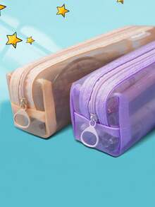 tonxiyuemu Transparent Mesh Pencil Case, Suitable For Students, Stationery Supplies And Bags - Portable Storage Solution - Single Piece - View 4