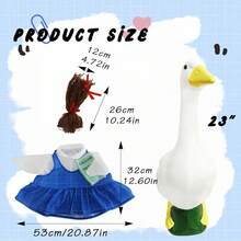 Porch Goose Back To School Outfit Cute Dress And Ponytail Wig Set For 23 Inch Lawn Goose Statue Clothes - 藍色 - 查看 7