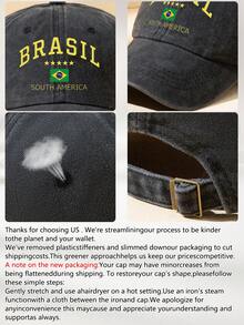1pc Brazil Print Washed Baseball Cap, Classic Fashion, Soft Sweat-Absorbing Band, Adjustable Size, Lightweight Sun Protection, Versatile Classic Style, Suitable For Outdoor Sports, Football Matches, Daily Wear, Parties And Vacations, Perfect Gift For Friends And Family - A - View 12