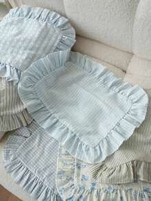 1pc/2pcs/6pcs Korean Style INS Blue And White Striped Blue Striped Polka Dot Ruffle Napkin French Ruffle Placemat Fresh Tablecloth - Multicolor - View 10