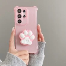 1件可愛愛心貓爪伸縮折疊支架/四角全覆蓋/氣囊防震保護/磨砂親膚手機殼，適用Android系列[國際版非本地版] S26ultra/S25/S24/S23/S22 Y39y29sy19s... Oppoa5 A6 ........Honor Magic5/6/7/8 X5c/X6/X7d/X8/X9 Nova5/6/7/8/9 Transsion Pixel Mt - 粉色 - 查看 1