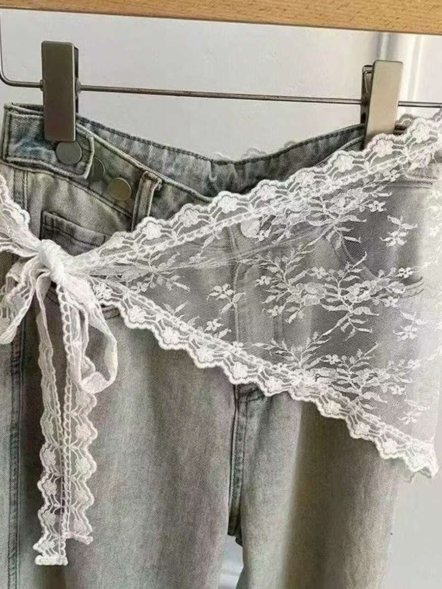 1pc White Lace Triangle Scarf, Fashion Lace Triangle Scarf Waist Apron, Women's Spring/Summer Fashion Tie Decoration, Suitable For Minimalist Sexy Style Short Skirts - White - View 1