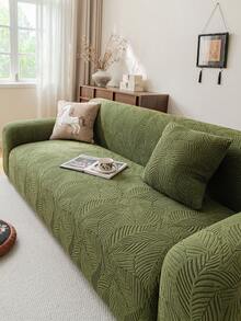 1pc Jacquard Sofa Cover, Plush Fabric Multifunctional Full Coverage Sofa Protector, Holiday Decor Stretch Fitted Sofa Slipcover, Suitable For 1/2/3/4 Seater Combination Sofa And Straight Sofa - Green - View 6