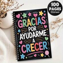1 Caderno Espiral Interessante em Espanhol "Obrigado por me Ajudar a Crescer" para Professor - Diário de Gratidão com Design de Estrelas Coloridas e Flocos de Neve, Ótimo para Presentes de Formatura, Suprimentos Escolares Positivos, Volta às Aulas, Notas da Faculdade, Caderno Escolar - B - Visão 3