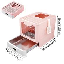 Foldable Enclosed Cat Litter Box With Lid, Top Entry & Front Door Kitty Toilet, Drawer Type With Easy Clean Tray, Anti-Splashing Cat Litter Box With Scoop For Indoor Cats - one-size - View 10