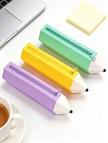 Silicone Pencil Shaped Pencil Case, Waterproof Easy To Clean Scratch-Resistant Durable, Large Capacity Smooth Zipper Macaron Color Student Stationery Storage Bag, INS Style Creative Silicone Pencil Pouch - Multicolor - View 8