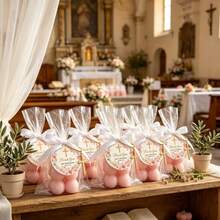 8sets First Communion Candle Favors, Pink Cross Floral Religious Candles With Organza Bags, Perfect For Baptism, Christening, Church Wedding & All Christian Celebration Guest Souvenirs - 8Pcs - View 1