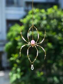 1pc Handmade Beaded Spider Sun Catcher, Pink Crystal Spider, Can Be Hung On Windows, Gardens, Ideal Home Decor For Indoor And Outdoor Backyards, Ceilings And Rooms, Halloween Gift - 1pc - View 7