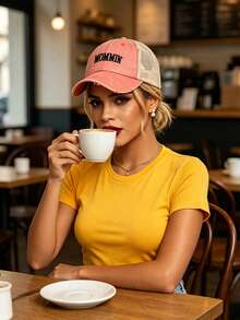 1 pieza Gorra de béisbol retro desgastada para mujer con cola de caballo alta, clásica ajustable adecuada para uso casual diario, fiestas, compras y otras ocasiones - Multicolor - Ver 6