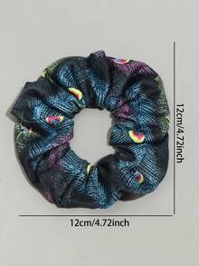 1pc Bohemian Style Peacock Feather Print Elastic Hair Scrunchie, Retro Y2K Vibe Daily Hair Accessory Ponytail Hair Ties Elastics Rubber Bands - Multicolor - View 7