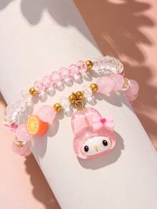 2/10pcs/Set Sanrio Cute Puppy Rabbit Pendant Lemon Polymer Clay Beaded Bracelet Bangle Wristband Jewelry, Suitable For Holiday Party School Birthday Gift For Girls - Multicolor - View 5