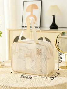1pc - Cosmetic Storage Bag, Portable Mesh Shower Storage Bag, Large Capacity Transparent Mesh Storage Bag, Portable Travel Storage Bag, Multifunctional Storage Box, Bohemian Style. - View 14