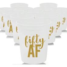 Juego de 12 vasos para 50 cumpleaos, 50, 50, 50 cumpleaos, 473 ml, 50 cumpleaos estadio, perfecto para fiestas de cumpleaos, decoraciones de cumpleaos blanco - Blanco - Ver 1