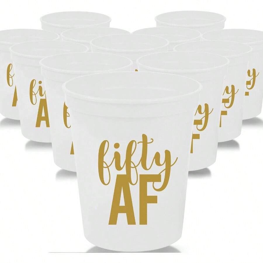 Juego de 12 vasos para 50 cumpleaos, 50, 50, 50 cumpleaos, 473 ml, 50 cumpleaos estadio, perfecto para fiestas de cumpleaos, decoraciones de cumpleaos blanco - Blanco - Ver 1