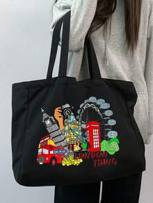 倫敦圖案輕量商務休閒字母購物袋與化妝包，字母「ITS A London THING」手提包、托特包、單肩包、收納袋、盥洗包、旅行化妝包、畢業背包、便攜式化妝收納袋，獨特的教師節禮物、生日禮物、節日禮物、派對禮物、度假禮物、婚禮禮物及開學禮物，適合辦公室、大學、商務、通勤、戶外、旅行、戶外活動 - 彩色 - 查看 16