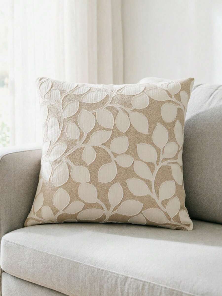 1pc Leaf Pattern Jacquard Design Pillow Case, Modern Style Polyester Fiber Square Cushion Cover, Comfortable And Soft, Suitable For Living Room Home Decor - Multicolor - View 1