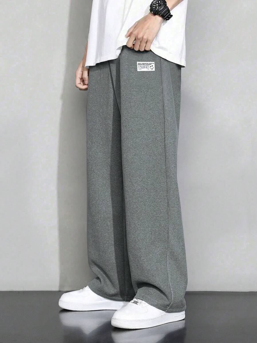 1pc Tween Boys Minimalist Casual Sports Outdoor Waffle Straight Leg Pants, School Season, Collegiate Style, Spring/Autumn - Dark Grey - View 1