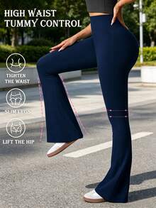 Women's High Waist Seamless Flare Yoga Pants Elastic Butt Lifting Slim Sports Leggings Autumn Winter Wide Leg Workout Trousers Leggings Women - Royal Blue - View 3