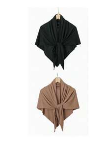 2PCS Women's Triangle Non-Slip Jersey Hijab, Islamic Solid Color Casual Under Scarf Inner Cap - Multicolor - View 3