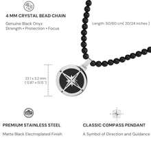 GAVU Collar de Brújula de Acero Inoxidable para Hombre, Collar de Cuentas de Cristal para Hombre, 24" 60cm,Piedra, Ónix - como en la imagen - Ver 4