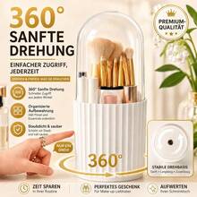 Scatola porta pennelli per il trucco con coperchio, organizer girevole a 360° per pennelli cosmetici, contenitore per cosmetici per bagno e toeletta, bianco - Visualizzare 3