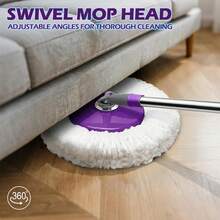 Spin Mop And Bucket System With Foot Pedal, Stainless Steel Adjustable Handle Floor Cleaning Set, Rotating Microfiber Mop Head Storage Organizer Container, Grey, 1 Pack - Purple - 查看 5