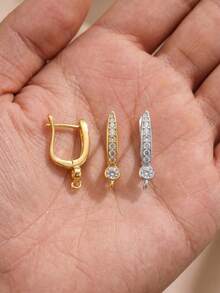 2 Stücke/Set Kupfer Mehrzweck Ohrring Zubehör, mit hochtransparenten weißen Zirkonia besetzt, mehrere Stile verfügbar: Blatt/Rund/Balken/U-Form, DIY Anhänger Ohrring Herstellungsmaterialien - Ohrringe - Übersicht 2