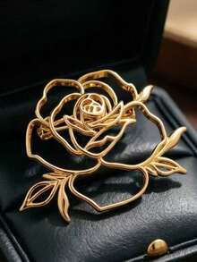 1pc Metallic Hollow Rose Brooch Pin For Women, Simple Daily Clothing Accessory, Gift For Friends And Mother's Day - Flowers - View 2