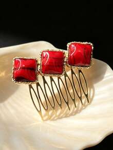 1PC Burgundy Rhinestone Metal Side Comb Hair Accessory, Non-Damaging Hair Stick For Updo And Braiding, Side Bangs And Loose Hair Styling, Suitable For Vacation, Party, Wedding, Bridesmaid And Bride,Combs - Multicolor - View 4