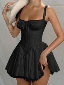 Bestselling A-Line Ballet-Style Lace Strapless Dress - Black - View 5