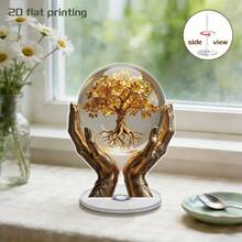 1/2 buah Ornamen Meja Pohon Kehidupan Akrilik Datar 2D, Desain Bola Kristal Genggam Emas, Dudukan Meja Elegan, Cocok Untuk Rumah, Kantor, Rak Buku, Meja, Dekorasi Ruangan Estetik Modern - Basis berputar multiwarna - View 12
